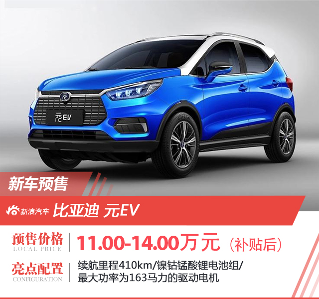 比亚迪元EV开启预售 补贴后预售价11万元起