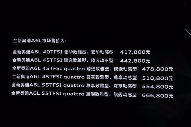 全新一代奥迪A6L正式上市 售价区间41.78-66.68万元